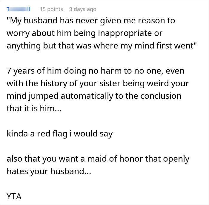 Text comment discussing concerns about a woman forbidding her brother-in-law from talking to her nephew.