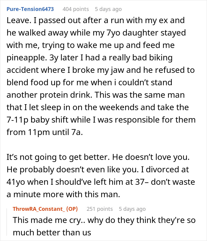Man steps over passed out wife and goes to bed, showing neglect and revealing changed feelings in a troubling relationship.