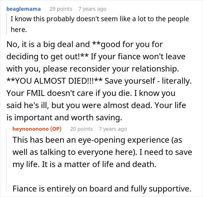 Screenshot of a Reddit conversation about a woman ending up in the ER from anaphylactic shock caused by her MIL.