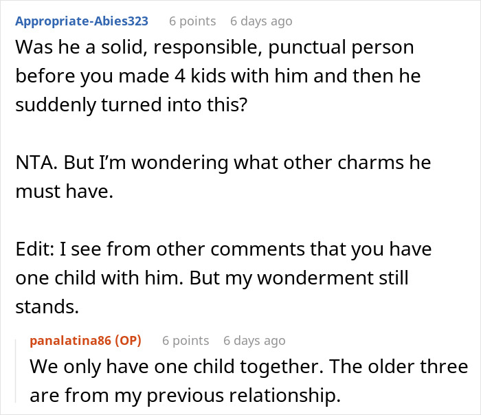 Screenshot of an online discussion about a man expecting his wife to rescue him after missing his flight home.