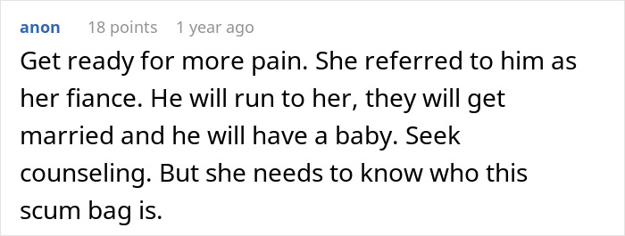 Screenshot of an online comment discussing woman finding out about husband&rsquo;s affair baby while setting up WIC profile.