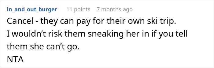 Screenshot of an online comment discussing a woman considering canceling a friend&rsquo;s holiday booking due to harassment.