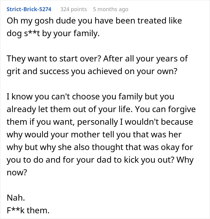 Comment discussing family issues and a mom admitting to hiding college acceptance letters from least favorite kid.