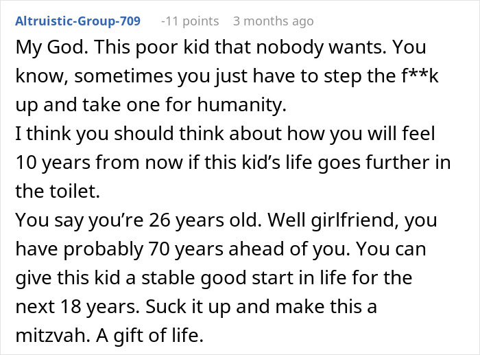Comment expressing concern about single mom abandoning toddler and urging responsibility to restart life and provide stability.