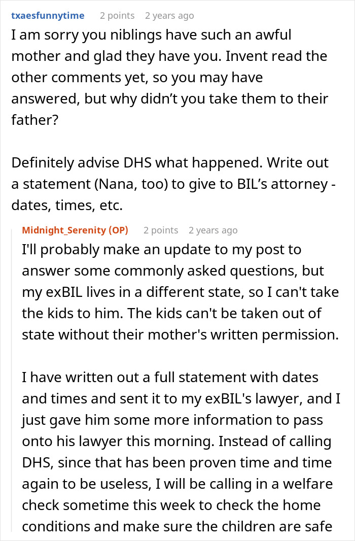 Reddit comments discussing sister threatening to call cops after woman brings her kids home with fake crying and shaking.