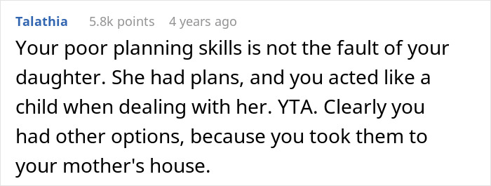 Comment on dad pulling funding for 17YO&rsquo;s trip after choosing friend&rsquo;s farewell party over babysitting siblings.