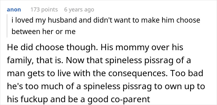Screenshot of a Reddit comment discussing a husband choosing his mother over family in an essential oils poisoning case.