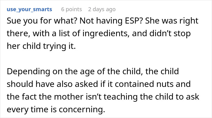 Comment discussing concerns about a kid with nut allergy grabbing a sample and the worker blamed for it. Comment discussing concerns about a kid with nut allergy grabbing a sample and the worker blamed for it.