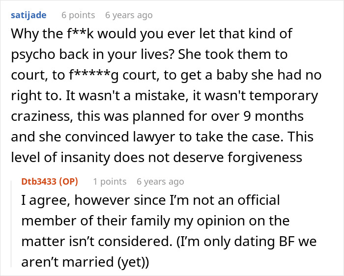 Comments about sister sending adoption papers after mistaking babysitting offer for taking the baby debate