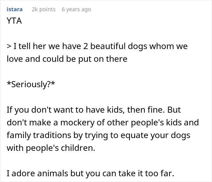 Screenshot of an online comment about a childfree woman upset over a family quilt and related family traditions debate. Screenshot of an online comment about a childfree woman upset over a family quilt and related family traditions debate.