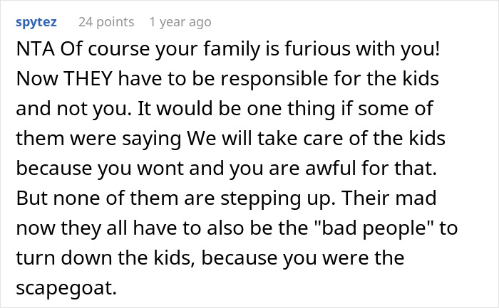 Screenshot of a comment discussing family responsibility and conflict after a woman’s life changes due to her late sister’s wish. Screenshot of a comment discussing family responsibility and conflict after a woman’s life changes due to her late sister’s wish.