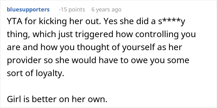 Screenshot of an online comment discussing a woman planning a solo trip and her partner ending the relationship. Screenshot of an online comment discussing a woman planning a solo trip and her partner ending the relationship.