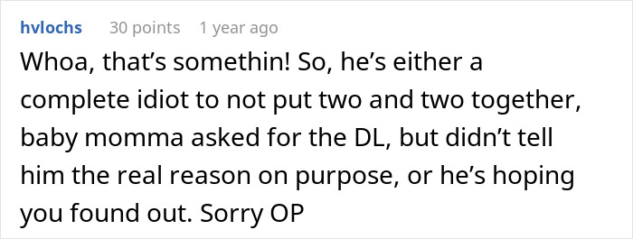 Comment discussing a woman finding out about husband&rsquo;s affair baby while setting up WIC profile at work.