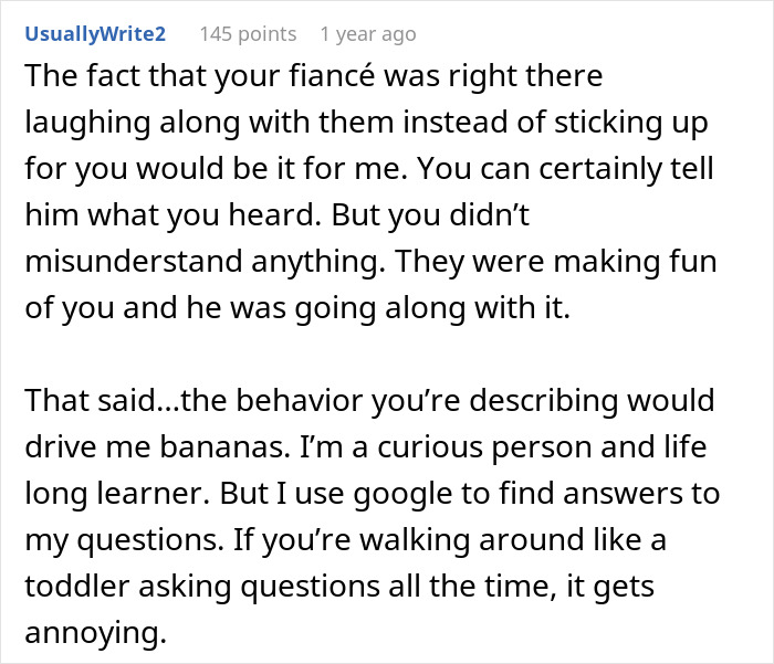 Screenshot of a forum post discussing a future MIL brand bride-to-be as stupid and fianc&eacute; laughing along.