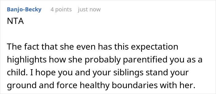 Screenshot of an online comment discussing adult kids setting healthy boundaries with a 46-year-old pregnant parent.