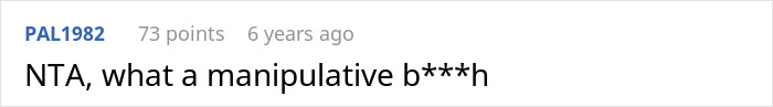 Screenshot of an online comment criticizing a manipulative partner in a relationship involving a solo trip reveal. Screenshot of an online comment criticizing a manipulative partner in a relationship involving a solo trip reveal.