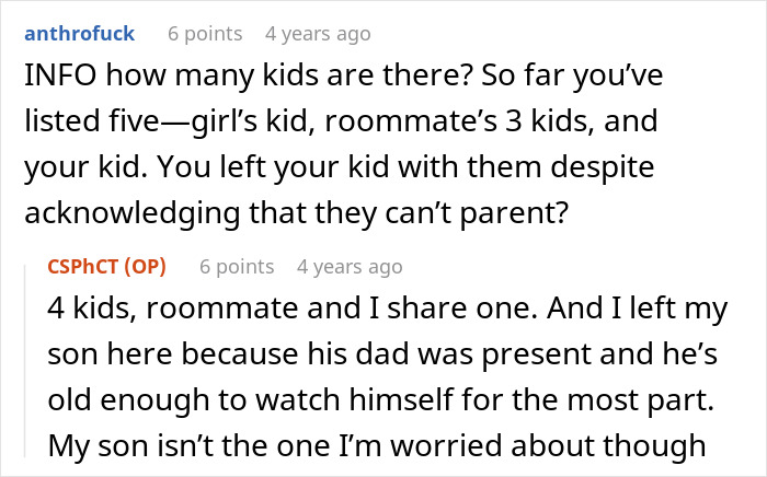 Reddit conversation about a guy letting his girlfriend&rsquo;s kid sleep in roommate&rsquo;s bed and the fallout.
