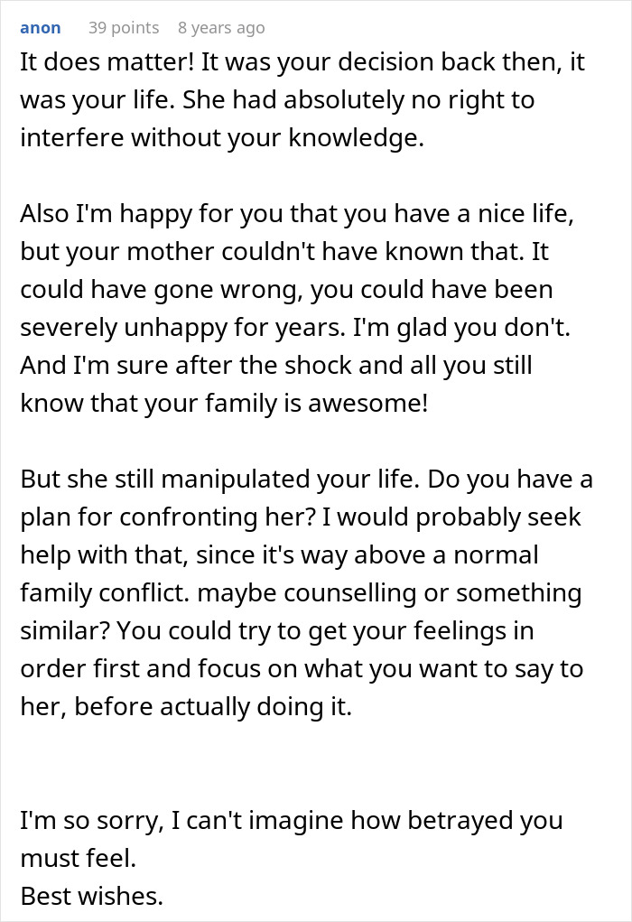 Alt text: Woman learns the truth about why she never got to study abroad and reflects on family manipulation and feelings. Alt text: Woman learns the truth about why she never got to study abroad and reflects on family manipulation and feelings.