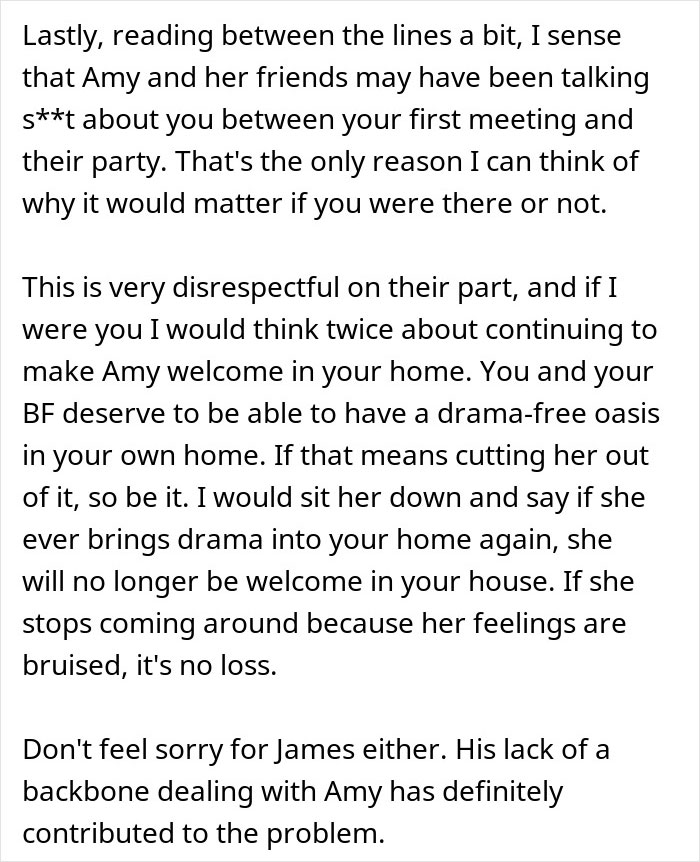 Text excerpt discussing disrespectful behavior and drama involving homeowners and a party, highlighting conflict and relationship issues.