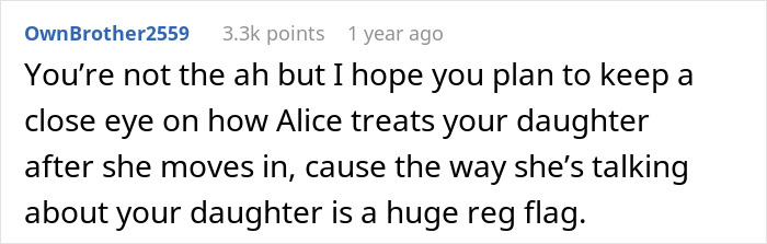 Comment about man defending daughter&rsquo;s room from fianc&eacute;e, highlighting concerns about daughter&rsquo;s treatment and relationship issues.