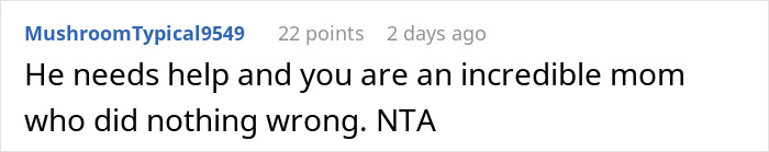 Comment text highlighted in blue with username, saying a mom notices her husband’s problem and starts building an exit plan. Comment text highlighted in blue with username, saying a mom notices her husband’s problem and starts building an exit plan.