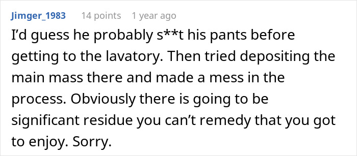 Screenshot of a passenger describing a nightmare flight experience after seatmate soils himself before takeoff. Screenshot of a passenger describing a nightmare flight experience after seatmate soils himself before takeoff.