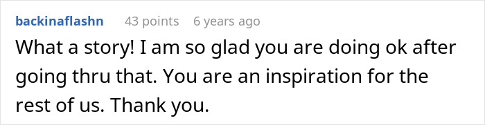 Screenshot of a Reddit comment expressing support and inspiration after a difficult experience involving essential oils poisoning.