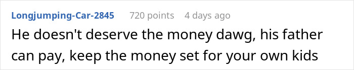Screenshot of an online comment discussing a man denying his stepson's pleas to contribute to his college fund.
