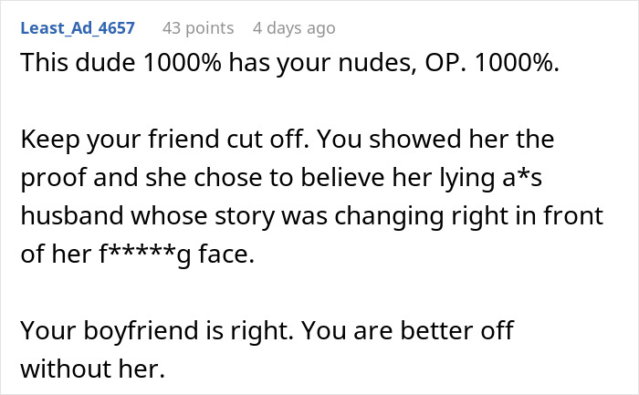 Comment discussing cutting off a long-term friend after privacy violation suspicions were dismissed in an online forum.