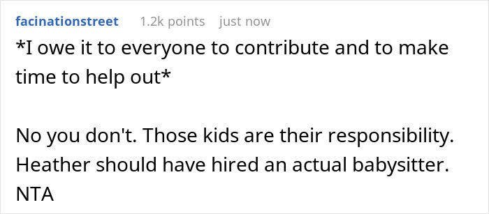 Screenshot of an online discussion about a couple expecting a teen to help with babysitting half siblings.