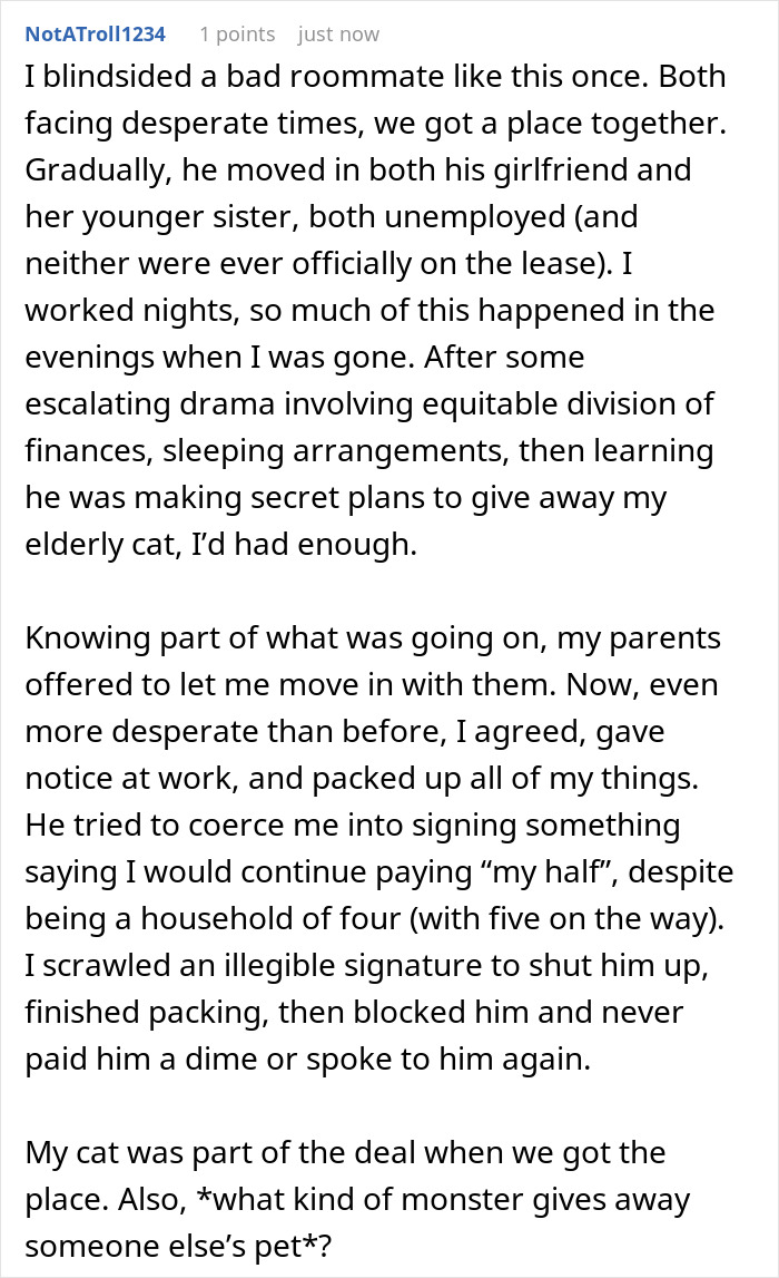 Reddit user shares story about bad roommate drama and regretting asking them to move out due to mortgage affordability issues.