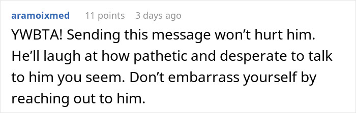 User comment on a forum displaying strong opinion about relationship advice after argument involving cheese.