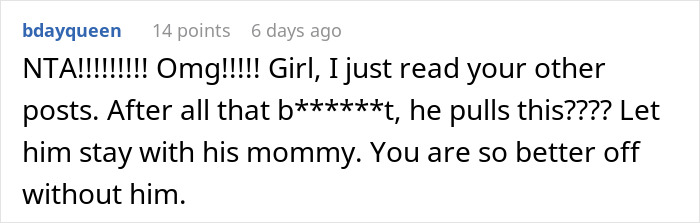 Screenshot of a forum comment criticizing a man who expects wife to rescue him after missing flight home.