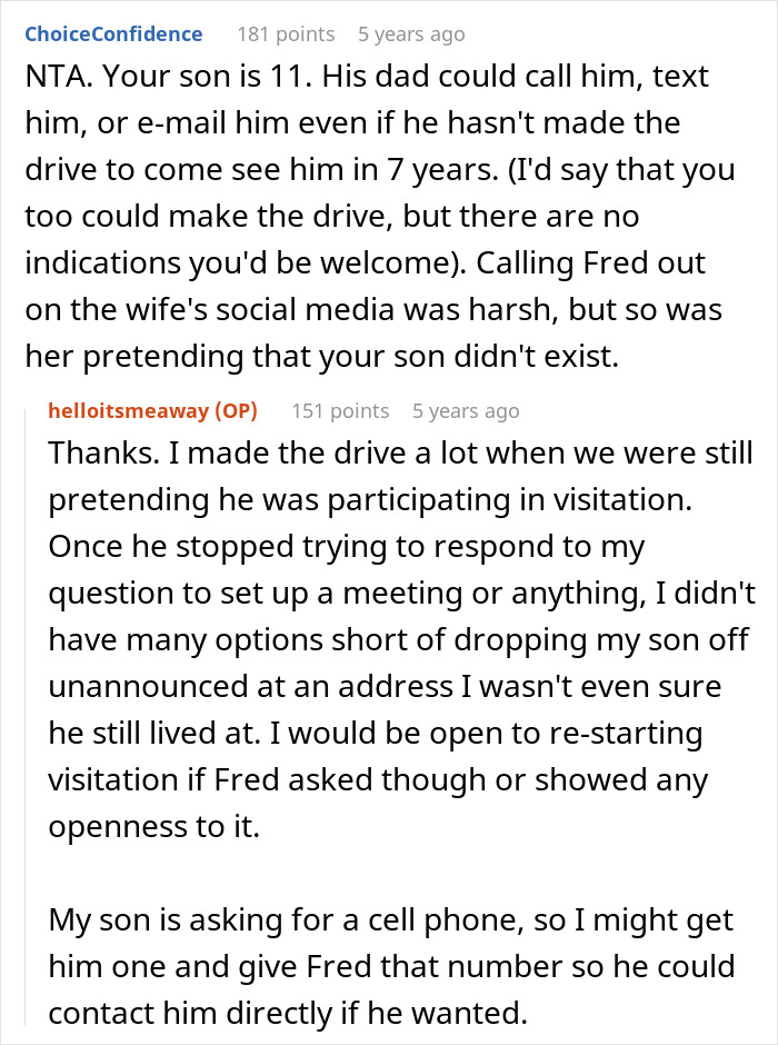 Reddit users discuss abandoned son and visitation issues involving mom and husband in a family drama online post. Reddit users discuss abandoned son and visitation issues involving mom and husband in a family drama online post.