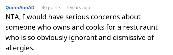 Screenshot of an online comment discussing concerns about someone dismissive of allergies after a teen’s allergic reaction. Screenshot of an online comment discussing concerns about someone dismissive of allergies after a teen’s allergic reaction.