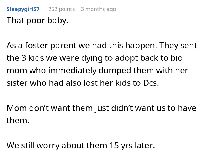 Comment discussing a single mom abandoning toddler and the lasting concerns of foster parents restarting life.