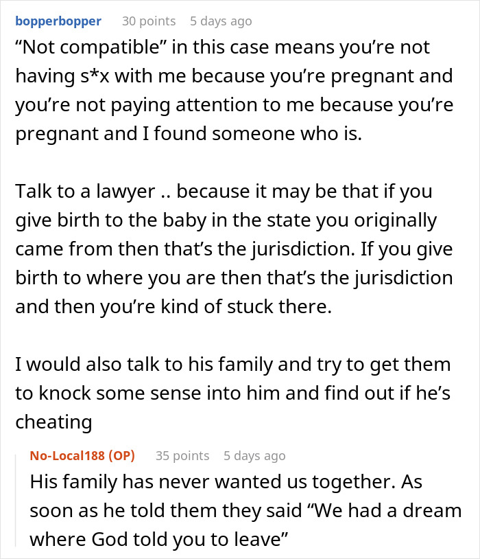 Comments discussing a husband telling his pregnant wife he loves her but isn&rsquo;t in love, causing anger after marriage.