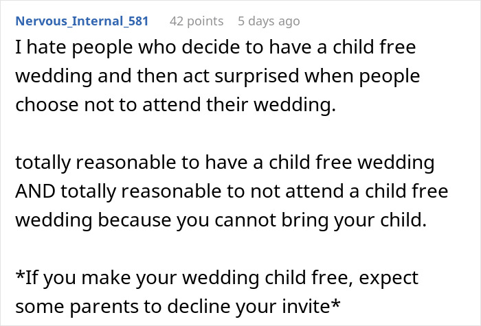 Screenshot of an online discussion about a bride risking her friendship by banning BFF from bringing her baby to a wedding. Screenshot of an online discussion about a bride risking her friendship by banning BFF from bringing her baby to a wedding.