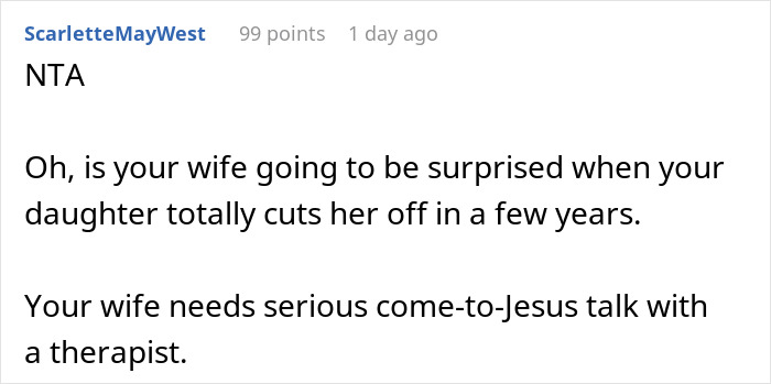 Screenshot of a discussion about telling wife why daughter doesn't trust, highlighting the need for a serious talk with a therapist.
