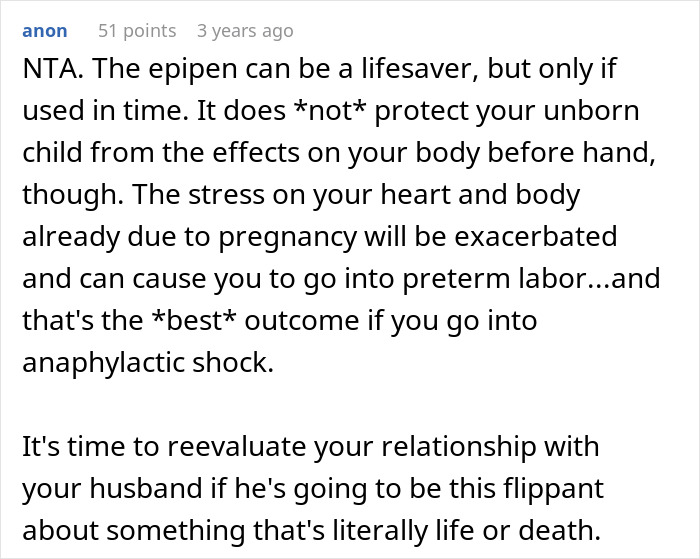 Comment discussing risks of anaphylaxis and relationship strain due to ignoring no-peanut allergy rules. Comment discussing risks of anaphylaxis and relationship strain due to ignoring no-peanut allergy rules.