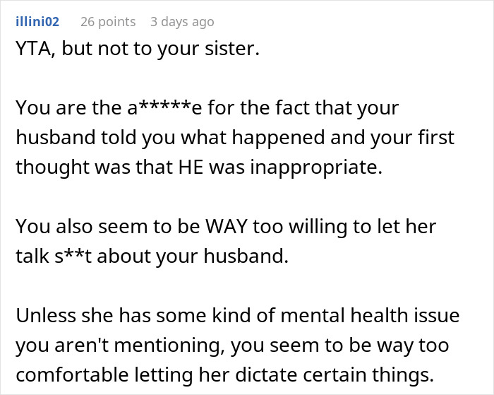 Screenshot of a Reddit comment discussing a woman's decision to forbid her brother-in-law from talking to her, affecting nephew visits.