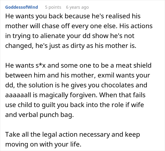 Comment text discussing MIL poisoning toddler with essential oils and husband shocked as wife leaves in family conflict.