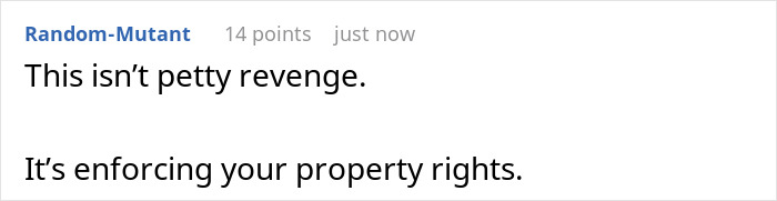 Commenter explaining that the situation is about enforcing property rights, not petty revenge.