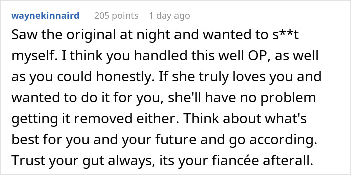 Comment on Reddit discussing a man breaking up with fiancée after she gets a tattoo of his late brother’s face. Comment on Reddit discussing a man breaking up with fiancée after she gets a tattoo of his late brother’s face.