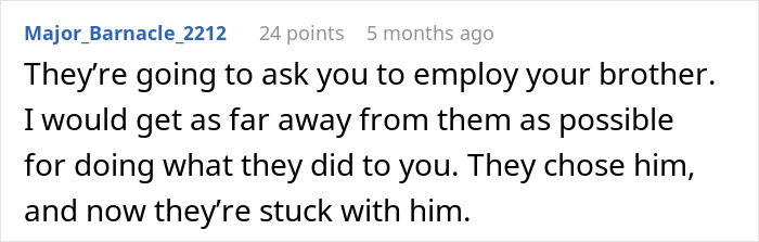 Screenshot of a Reddit comment discussing family conflict related to college acceptance letters being hidden from a child.