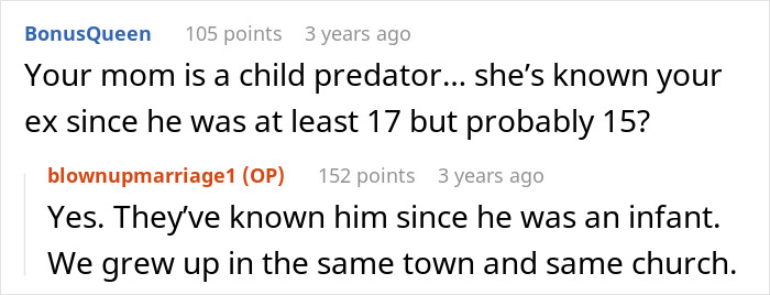 Screenshot of an online discussion about a woman catching her mom sleeping with her husband, revealing a 22-year affair.