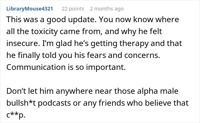 Screenshot of a forum comment discussing a man joking about trading his wife for a younger woman and his twin brother offering to date her instead.