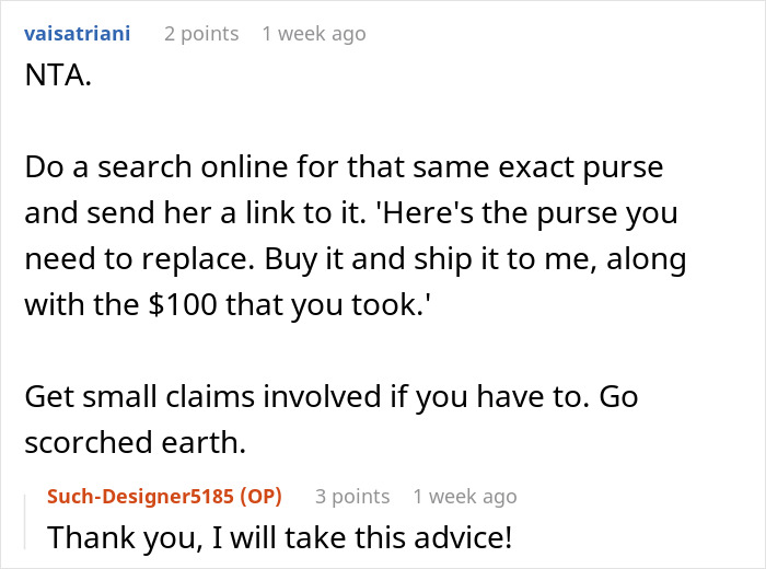 Online conversation about a purse fiasco leading to ending a 15-year friendship and advice on resolving the issue.