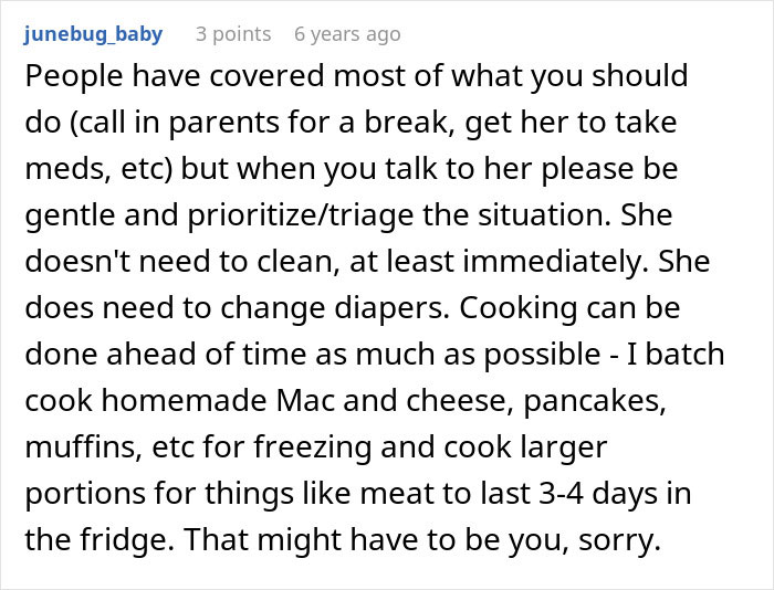 Comment recommending gentle support and prioritizing toddler care while managing household tasks for wife leaves toddlers behind situation.