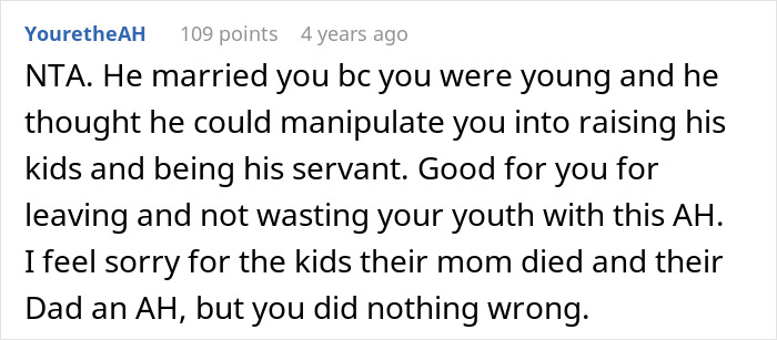 Comment from user about woman accused of abandoning husband's kids, discussing toxic marriage and manipulation. Comment from user about woman accused of abandoning husband's kids, discussing toxic marriage and manipulation.